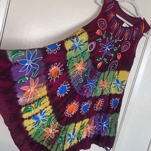 New Indian Bohemian Tie-Dye Sleeveless Caftan Umbrella Sun Dress